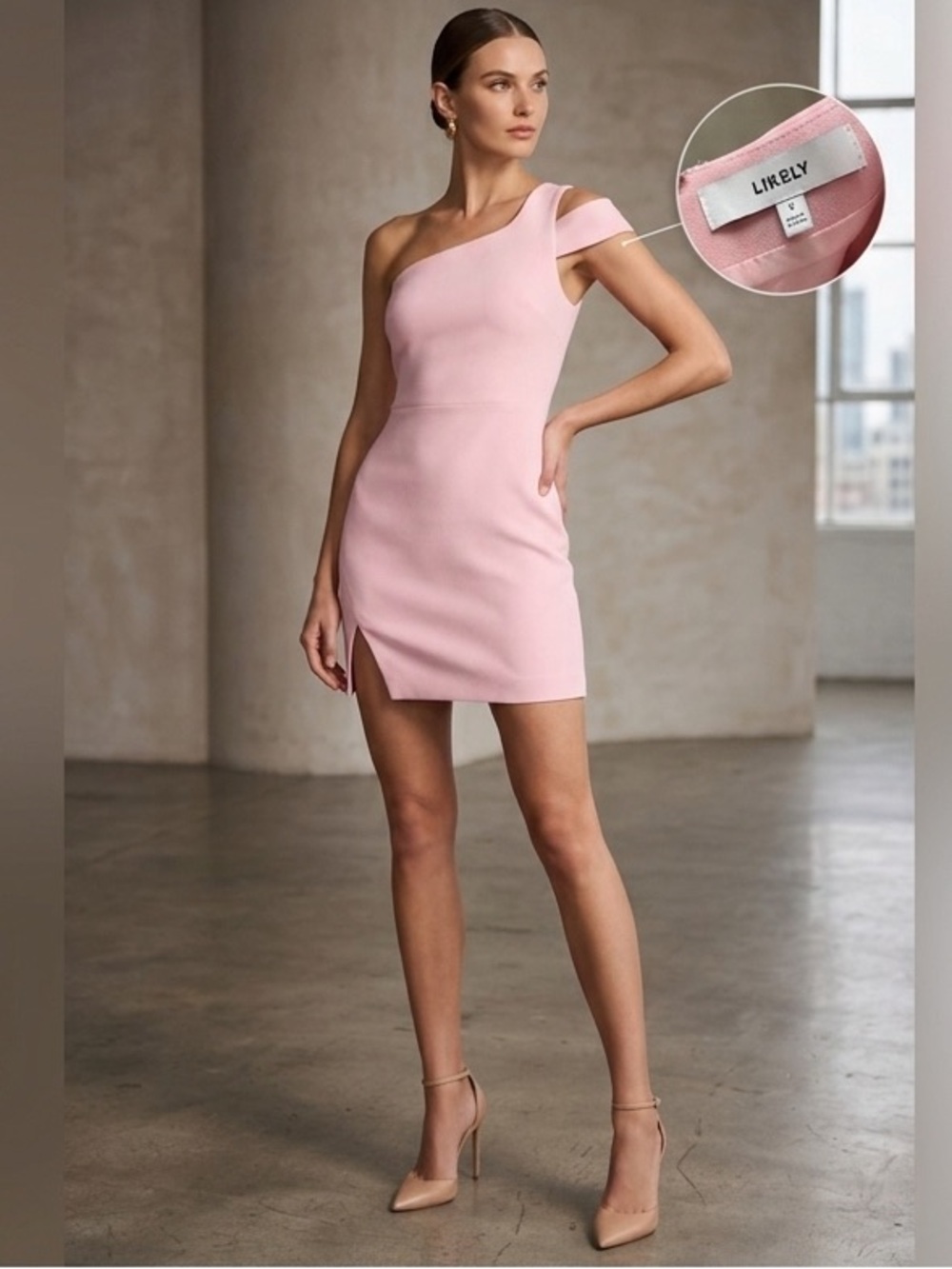 Likely light pink one shoulder cocktail Dress